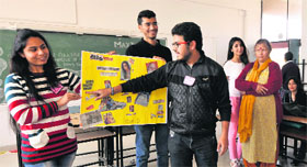 Students take part in an event, "Breaking News", at Dev Samaj College, Sector 45, Chandigarh, on Friday.