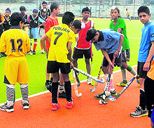 School children at hockey trials in Jalandhar on Friday