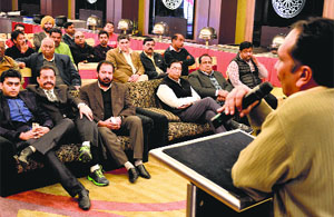 An office-bearer of the Punjab Coal Dealers Association addresses a meeting in Ludhiana on Friday.