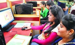 Students take part in an inter-college tech fest at the Guru Nanak Institute of Management and Technology. 