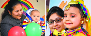 Mothers with their babies during a baby show at Saraswati Modern School in Ludhiana on Friday.