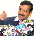 Former Delhi CM Arvind Kejriwal at a press meet in New Delhi on Friday.