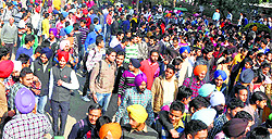Students protest outside Punjabi University in Patiala on Friday