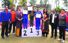 Winners being felicitated during the annual sports festival at Ryan International School in Amritsar on Saturday