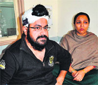 Sarabjit Singh and Parminder Kaur at the Civil Hospital in Phase VI, Mohali, on Saturday.