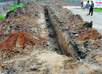 Land dug up for laying a storm sewer at BRS Nagar in Ludhiana. Tribune Photo: Himanshu Mahajan