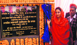MP Harsimrat Badal inaugurates a water works civil station in Bathinda on Saturday. A Tribune photo