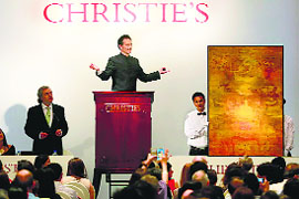 Gaitondes untitled work being auctioned by Christies at Mumbai and the painter in his younger days