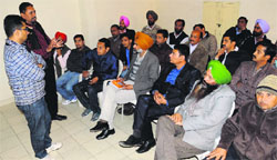 Teachers from various districts convened a meeting at the Teachers Home against the orders of the state government in Bathinda on Sunday. Tribune photo