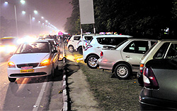 Vehicles parked on a green belt in Sector 16, Chandigarh, on Sunday