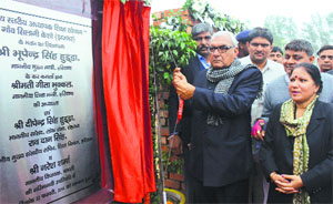 Chief Minister Bhupinder Singh Hooda lays the foundation stone of a Teacher's Training Institute at Silani village in Jhajjar on Sunday. 