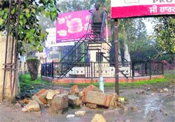 A statue in a bad condition at PAP Chowk in Jalandhar. A Tribune photograph