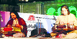 Music maestros Pandit Bhajan Sopori and Abhay Rustum Sopori perform at Mubarak Mandi Heritage Complex in Jammu