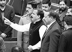 Legislators protest in the Assembly in Jammu on Sunday