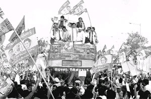 Telangana Congress MPs during a rally in Hyderabad on Sunday