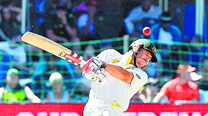 David Warner gets the taste of the medicine that the Aussie bowlers, Johnson in particular, have been administering to South Africans.