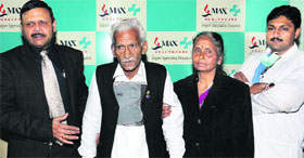 Vinod Kumar with doctors of Max Hospital in Bathinda on Monday.