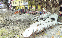 Construction material lying dumped at the Kangra Municipal stadium. Photo: Ashok Raina