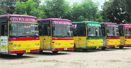 A view of city buses in Jalandhar.