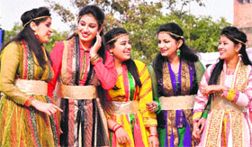 Students of different colleges share a light moment during the media fest at the regional campus of the Guru Nanak Dev University in Jalandhar on Monday.