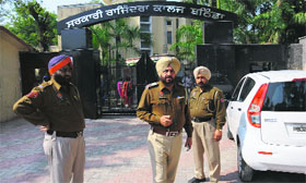 Police personnel outside Government Rajindra College in Bathinda on Tuesday.