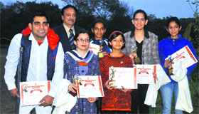 Recipients of Major Dhyan Chand Sports Award at the Bal Bhawan in Sector 23, Chandigarh, on Tuesday.