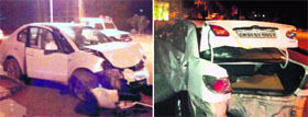 IAS officer Ashok Khemkas SX4; and (right) Mayor HC Kalyans Corolla that collided at the Sector 20/30 light point on Monday night.