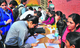 A job fest in progress at DAV College, Sector 10, in Chandigarh on Tuesday.