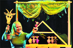 An artiste from Spain performs an item, ‘Seven Baby Goats,’ during the International Puppet Festival at Tagore Theatre in Chandigarh on Tuesday.
