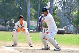 A batsman in action in a match in the Dehradun District Cricket League in Dehradun on Tuesday