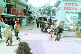 The patchwork on the Mall Road in progress in Mussoorie