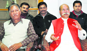 BJP state spokesman Parveen Sharma addresses mediapersons in Una on Tuesday.