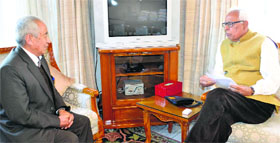 Governor NN Vohra with MLC Nurboo Gialchan at Raj Bhawan in Jammu on Tuesday.