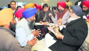 Chief Minister Parkash Singh Badal at the Sangat Darshan programme near Dera Baba Nanak on Tuesday. 