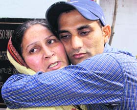 Jaskirat Singh with his mother Paramjit Kaur in Amritsar on Wednesday