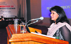 Pooja Rastogi, Joint Commissioner of Income Tax, addresses delegates during a workshop in Chandigarh on Wednesday.