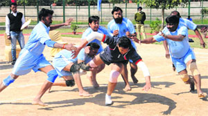A kabaddi match in progress at the Sports Complex in Sector 42, Chandigarh, on Wednesday. 