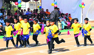 Students of Saupin's School, Sector 70, Mohali, take part in the annual sports meet on Wednesday.