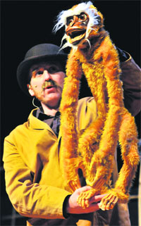 An artiste from Ireland presents an item during the International Puppet Festival at Tagore Theatre on Wednesday.