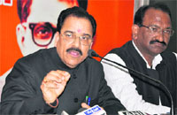 Leader of the Opposition in the Legislative Assembly Ajay Bhatt addresses mediapersons at the BJP state office in Dehradun on Wednesday. A Tribune photograph
