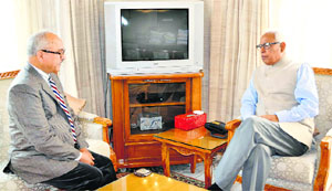 Governor NN Vohra with SKUAST-K Vice Chancellor Tej Pratap at Raj Bhawan in Jammu on Wednesday