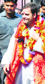 Congress vice-president Rahul Gandhi outside the Kamakhya temple in Guwahati on Wednesday.
