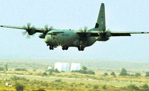 A US-made C-130J Super Hercules comes in to land during an exercise in Rajasthan.