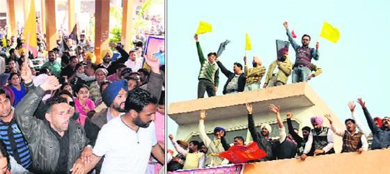 ETT teachers hold a protest inside and on the rooftop of Teachers Home in Bathinda on Thursday.