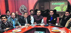 City BJP president Sanjay Tandon (third from right) with party activists at Sector 34, Chandigarh, on Thursday. Tribune photo: Parvesh Chauhan 