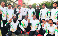 The kabaddi team of the BBMB in a jubilant mood after winning the final of the Inter-CPSU Kabaddi Tournament in Chandigarh. tribune photo: parvesh chauhan