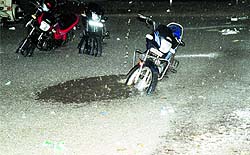 A flooded road in the Bhadaur House area
