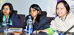 Isha Kalia, Additional Deputy Commissioner (Development), Ludhiana, during an interaction with students at the Bachat Bhawan in Ludhiana on Thursday