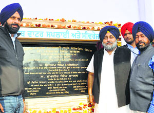 Deputy CM Sukhbir Badal and SAD leader Bikram Majithia lay the stone of a project in Amritsar on Thursday.