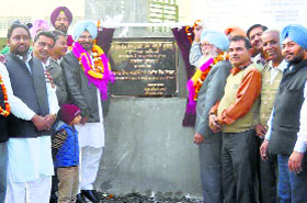 Cong MP Sukhdev Libra and MLA Kuljeet Nagra lay the stone of a sewage treatment plant in Sirhind on Thursday.
